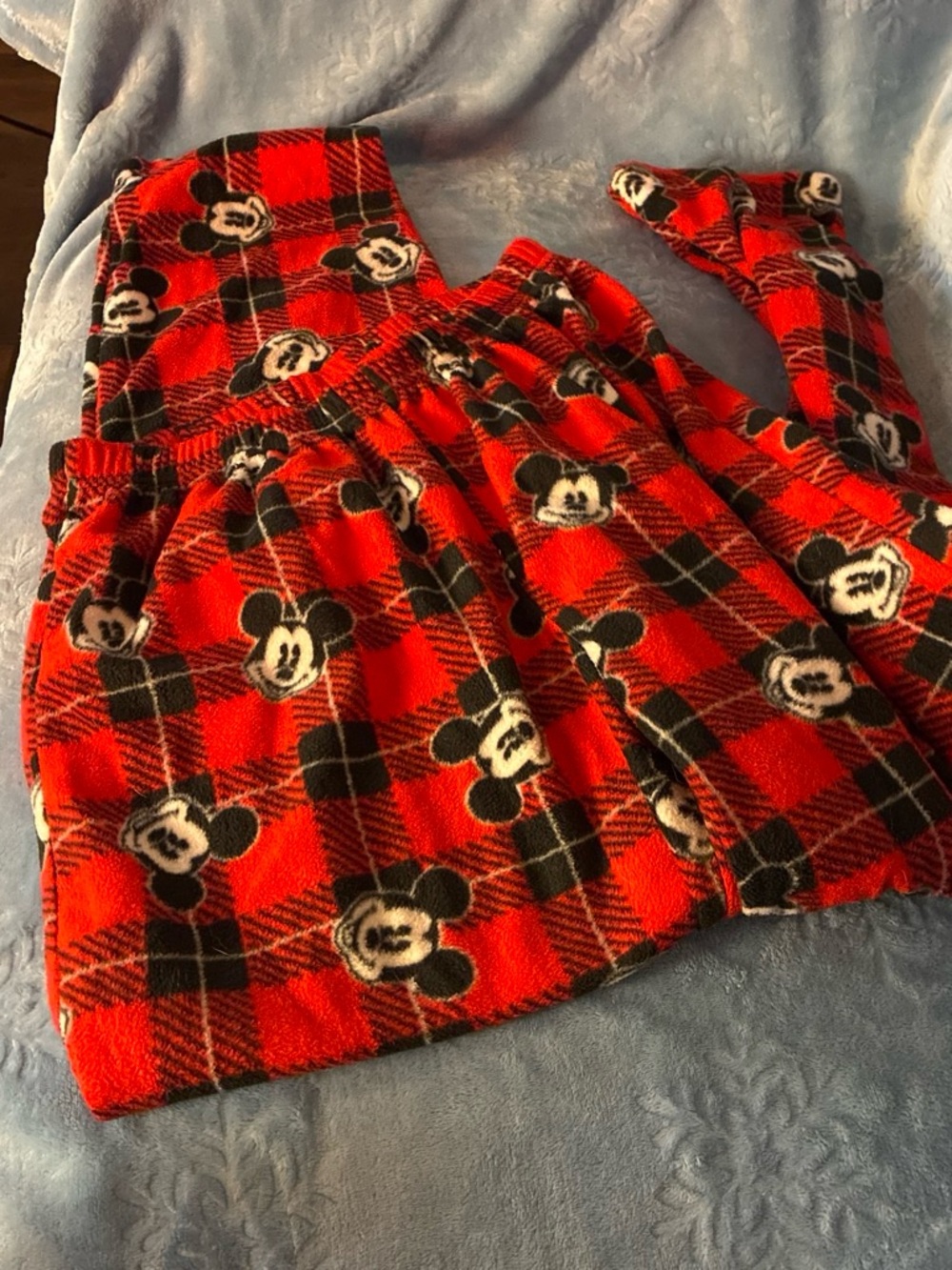 Red Plaid Mickey Mouse Fleece Bottoms